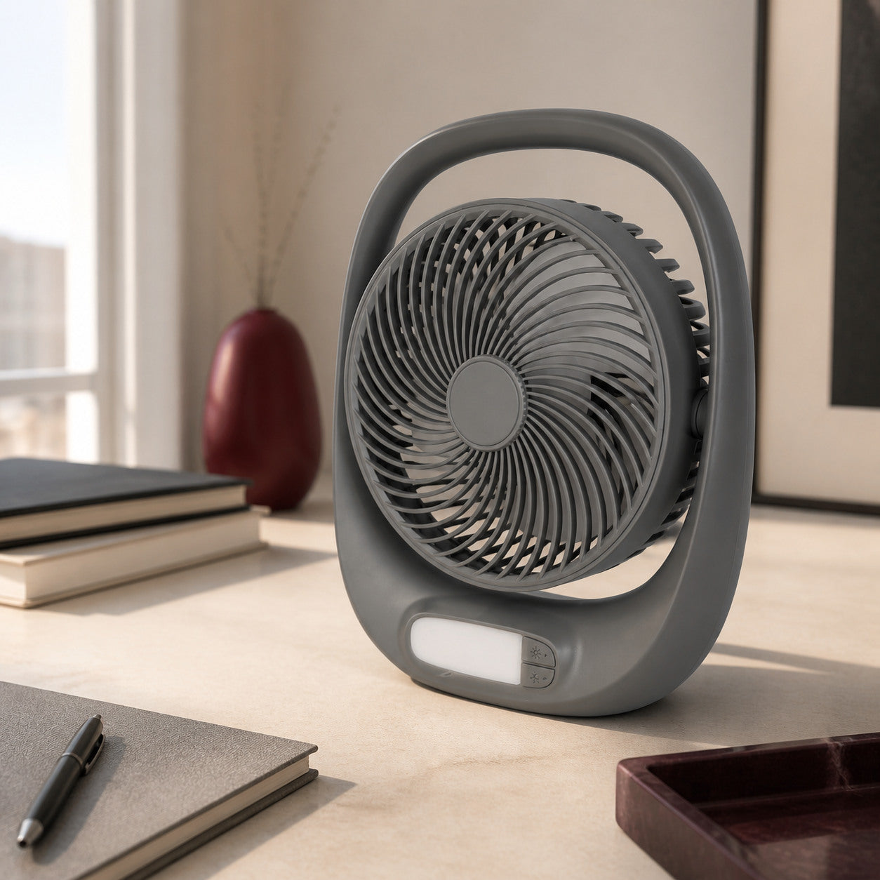 Auhma AUFN01 7 inç Şarjlı LED Işıklı Masaüstü Vantilatör - Lifestyle kullanım görseli
