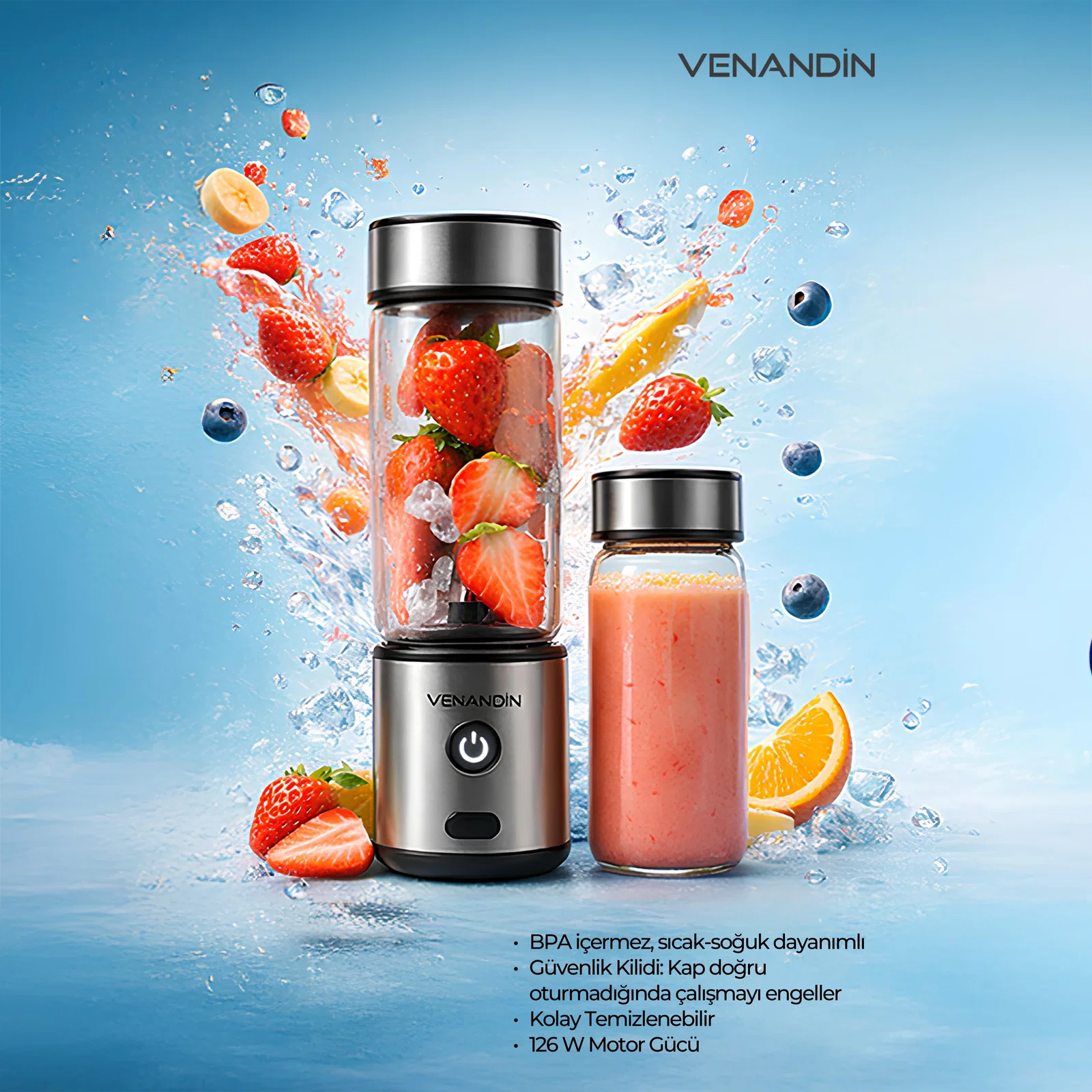 Venandin Fruly İki Hazneli Cam Blender - Görsel 2