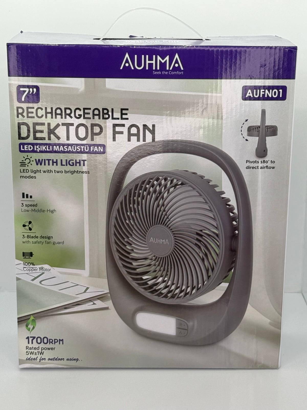 Auhma AUFN01 7 inç Şarjlı LED Işıklı Masaüstü Vantilatör