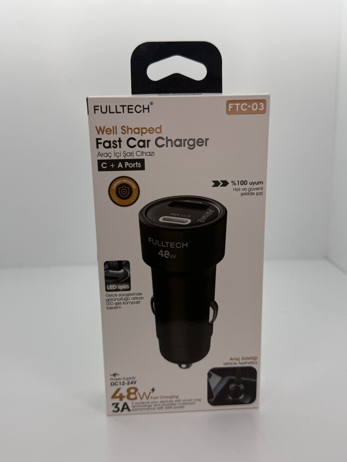 Fulltech FTC-03 48W USB-C + USB-A Araç Şarjı