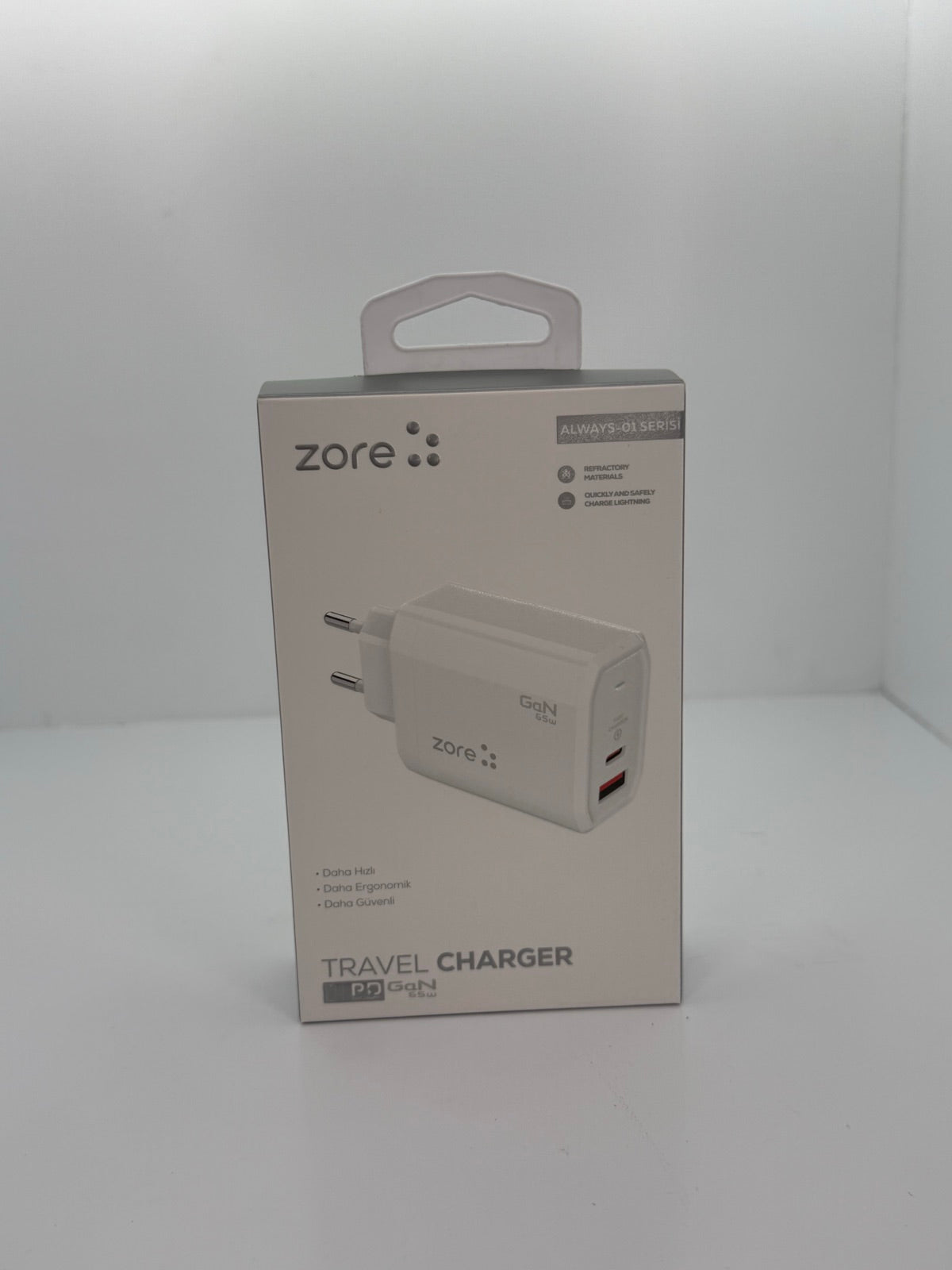 Zore Always-01 65W GaN USB-C + USB-A Şarj Adaptörü
