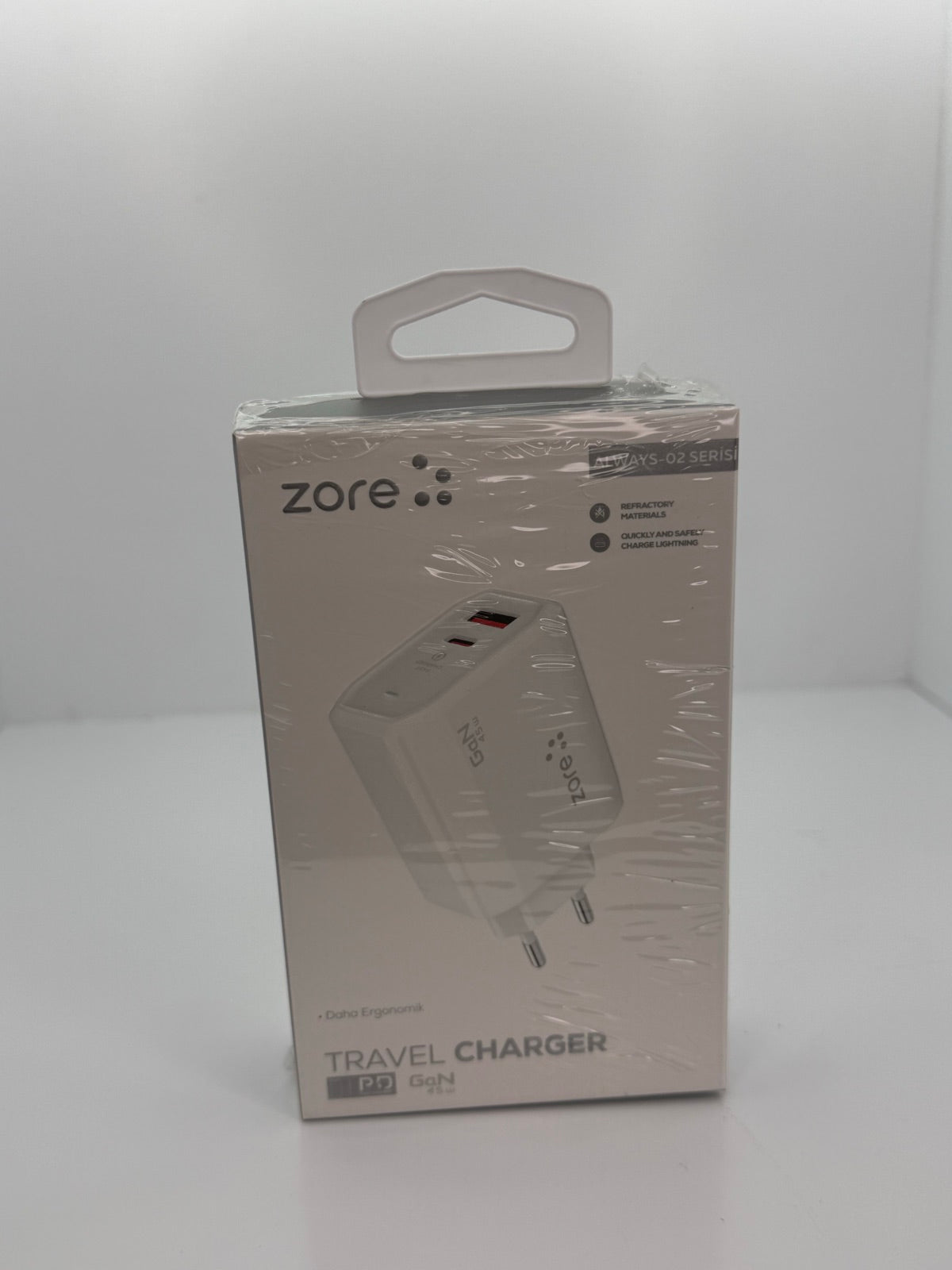 Zore Always-02 45W GaN USB-C + USB-A Şarj Adaptörü