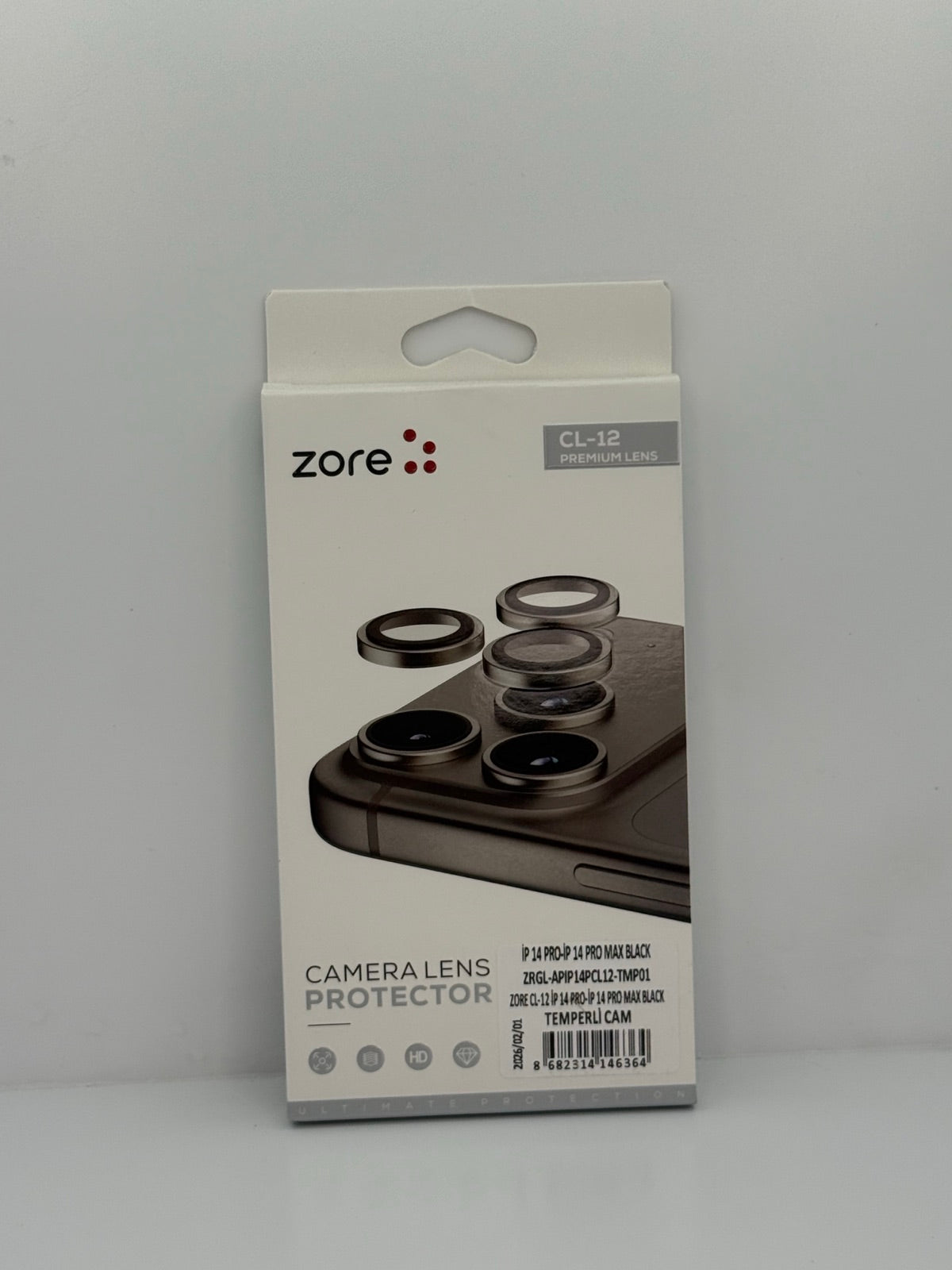 Zore CL-12 iPhone 14 Pro / Pro Max Premium Safir Kamera Lens Koruyucu - Siyah
