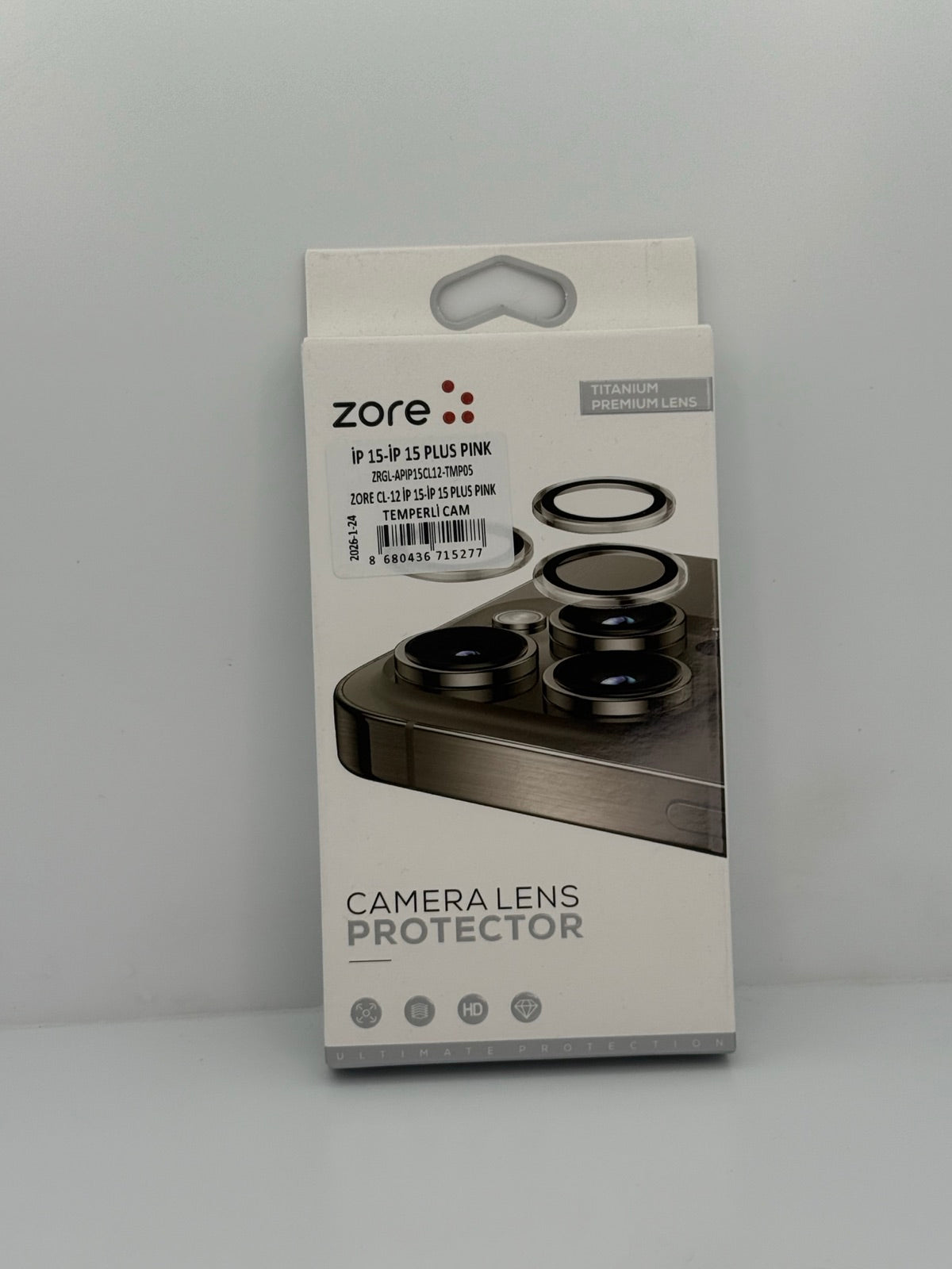 Zore CL-12 iPhone 15 / 15 Plus Premium Safir Kamera Lens Koruyucu - Pembe
