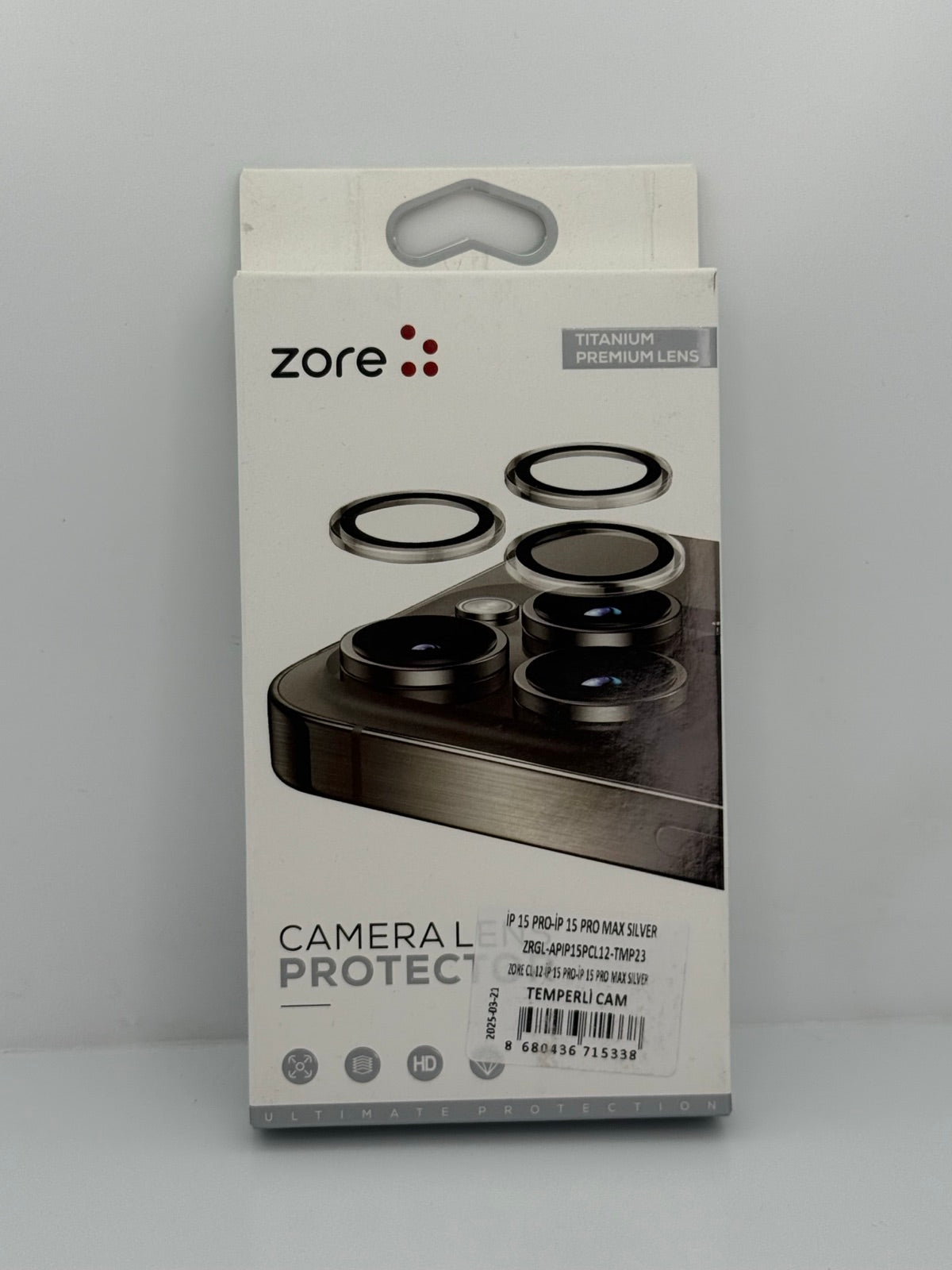 Zore CL-12 iPhone 15 Pro / Pro Max Safir Kamera Lens Koruyucu - Gümüş