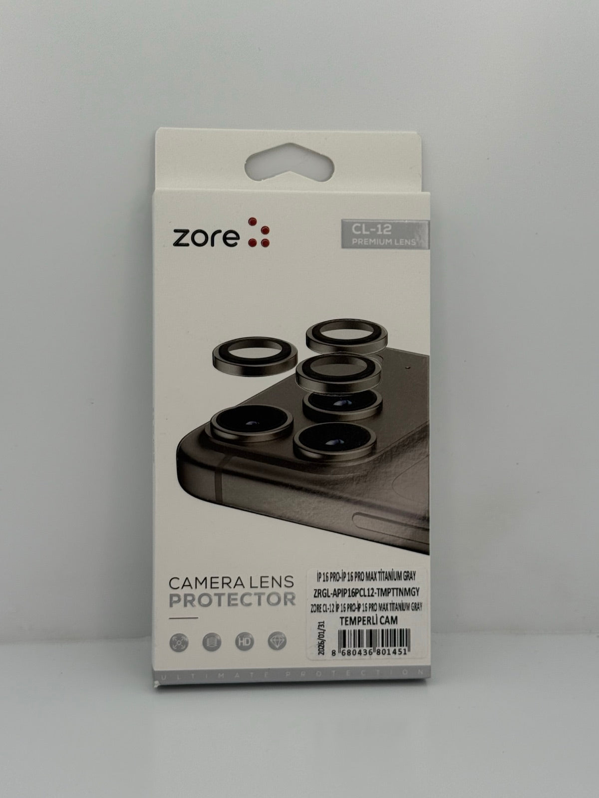 Zore CL-12 iPhone 16 Pro / Pro Max Premium Safir Kamera Lens Koruyucu - Titanyum Gri