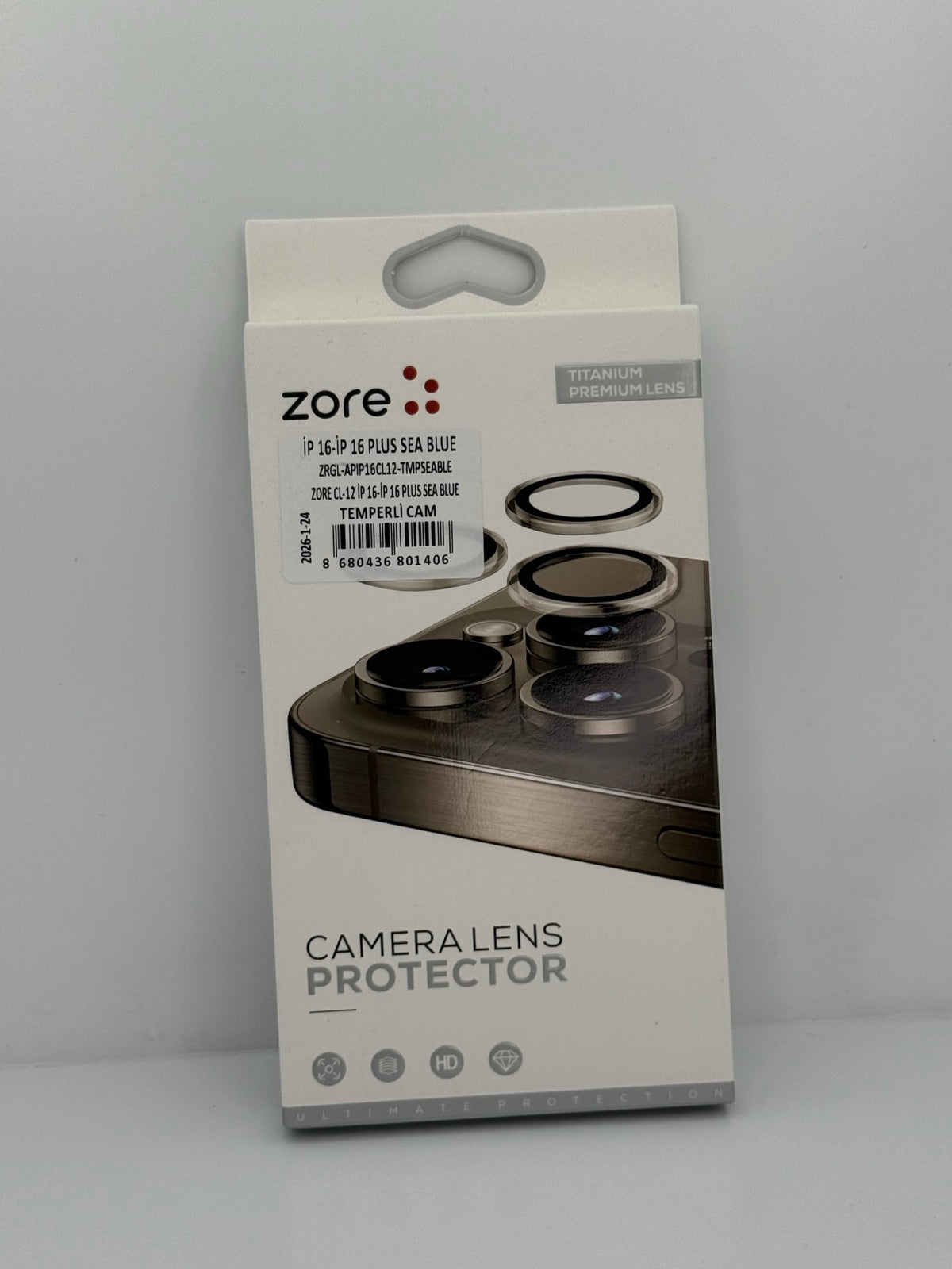Zore CL-12 iPhone 16 / 16 Plus Safir Kamera Lens Koruyucu - Deniz Mavisi