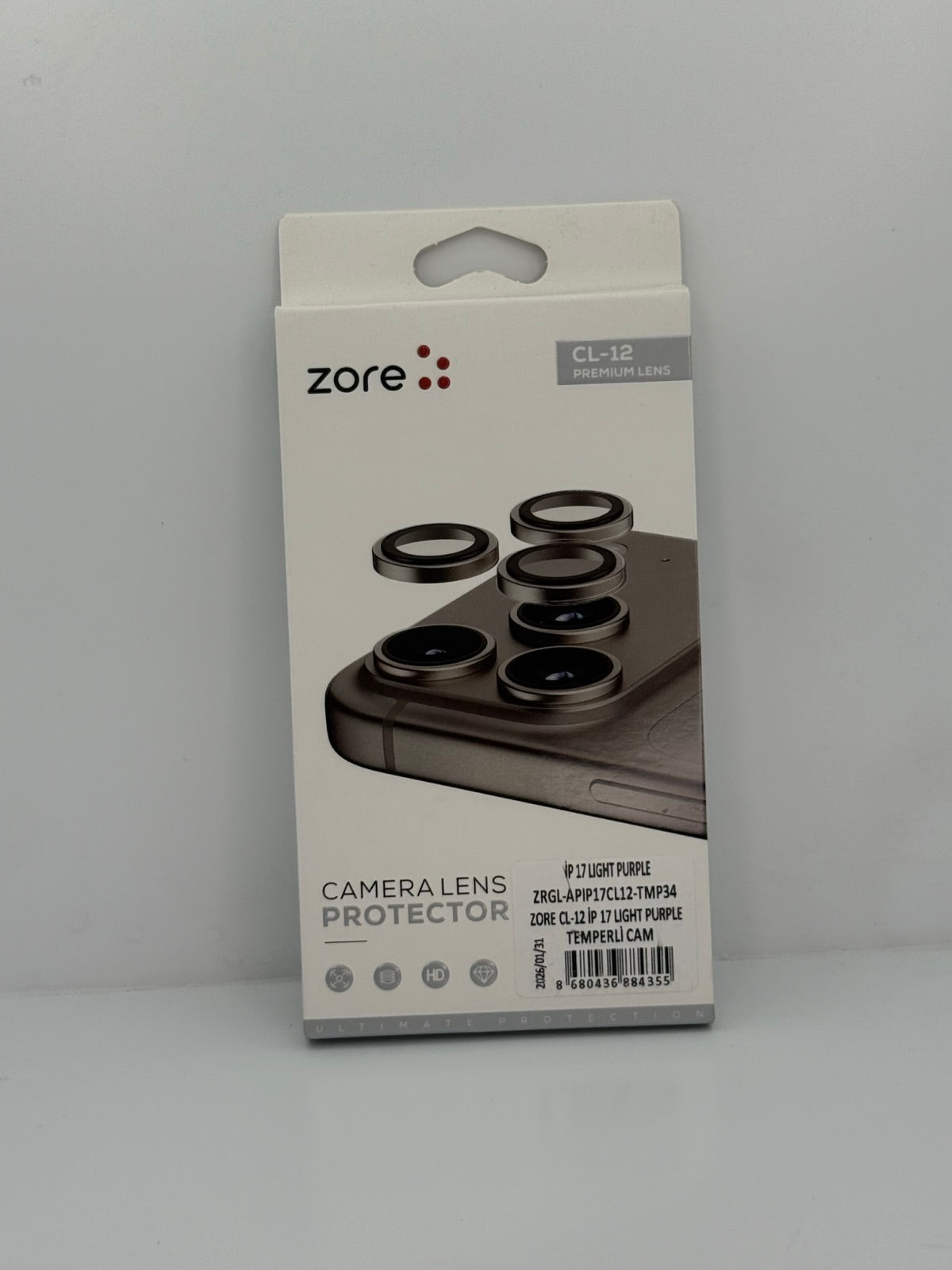 Zore CL-12 iPhone 17 Premium Safir Kamera Lens Koruyucu - Açık Mor