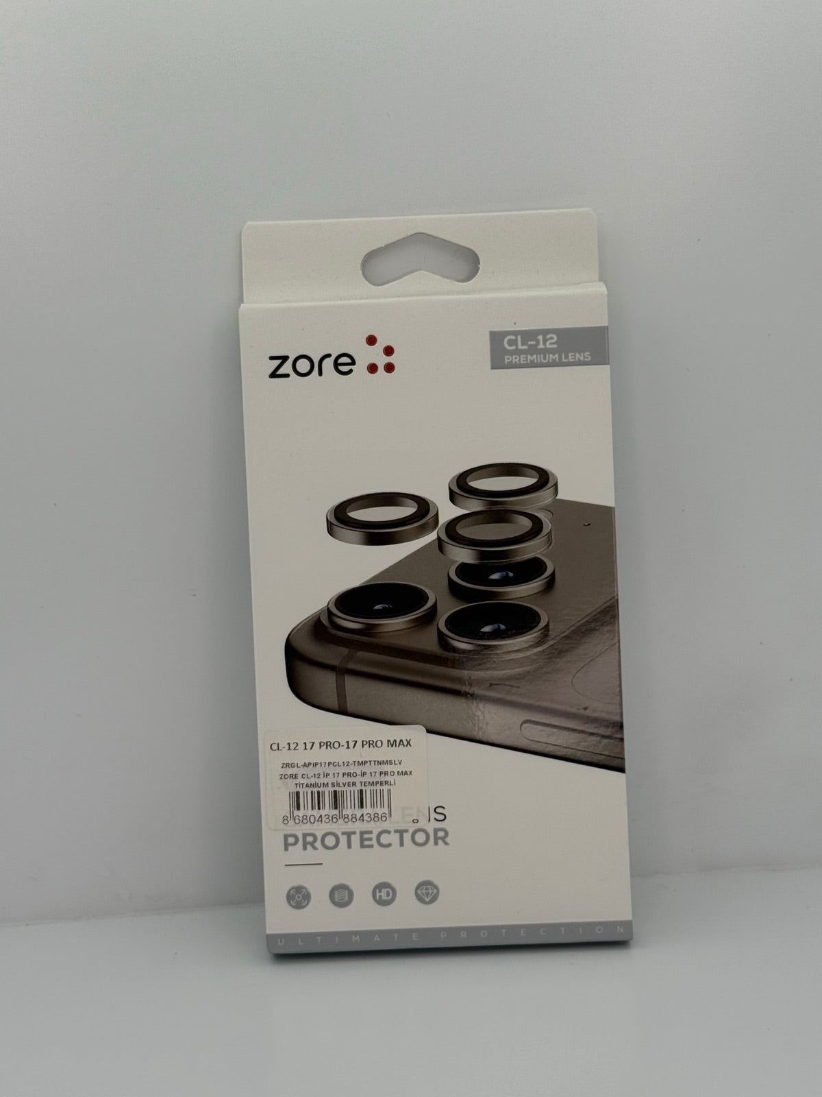 Zore CL-12 iPhone 17 Pro / Pro Max Premium Safir Kamera Lens Koruyucu - Titanyum Gümüş