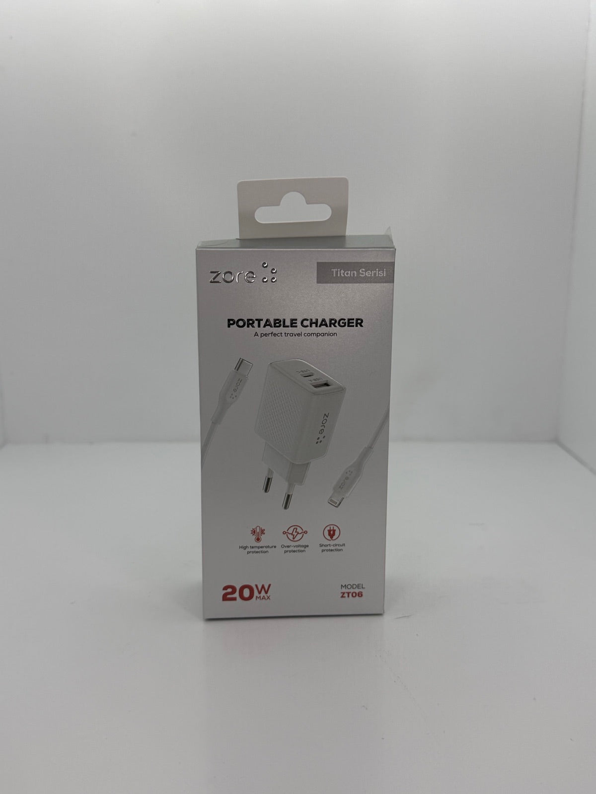 Zore Titan Serisi ZT06 Type-C to Lightning 20W Seyahat Şarj Seti 1 m